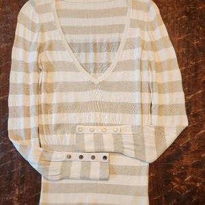 White House Black Market WHBM Womens Sweater Gold Shimmer Stripe Size Small S